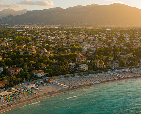 Mondello Beach in Palermo, gulf and sea view