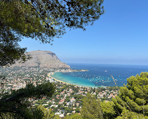 Mondello view from monte pellegrino, beach and gulf