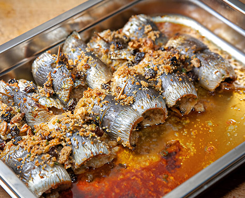 rolled sardines, typical food in palermo