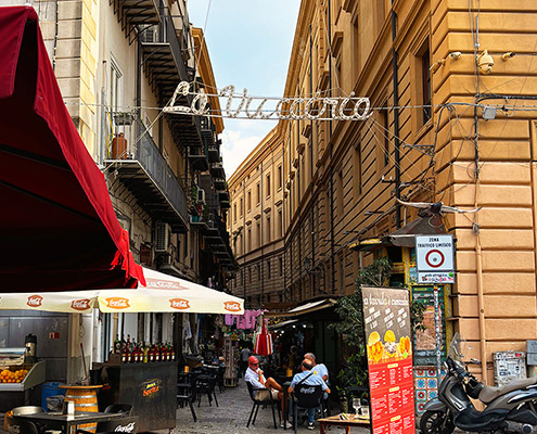 entrance to the vucciria market in the loggia district of palermo